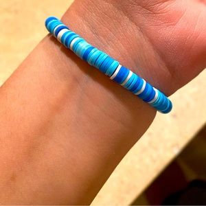 blue and white clay bead bracelet